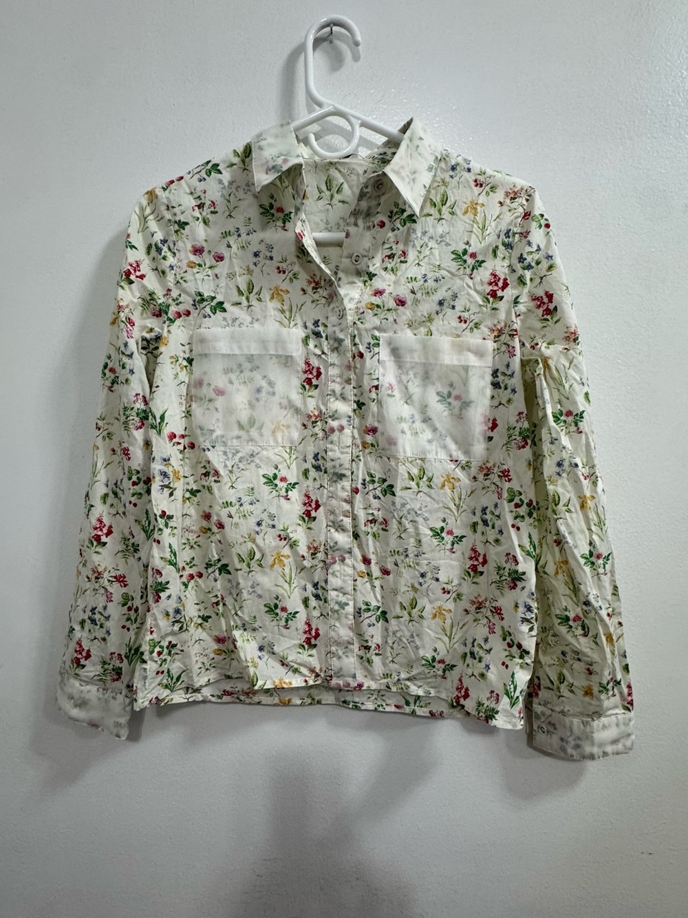 Daphnea Floral Button-Up Blouse - White with Multicolor Floral